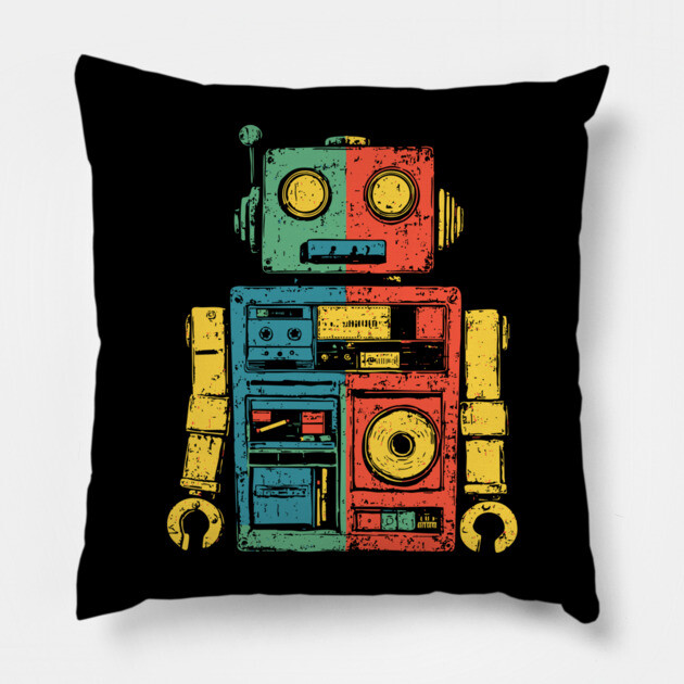 Retro Robot with Funky Pop Art Vibes Pillow by TuncGK