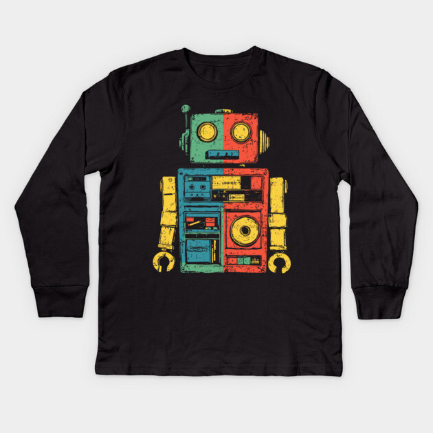 Retro Robot with Funky Pop Art Vibes Kids Long Sleeve T-Shirt by TuncGK