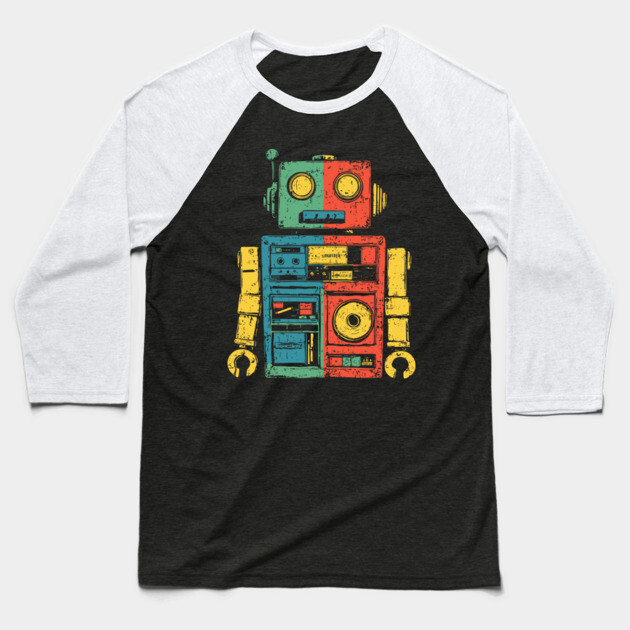 Retro Robot with Funky Pop Art Vibes Baseball T-Shirt by TuncGK