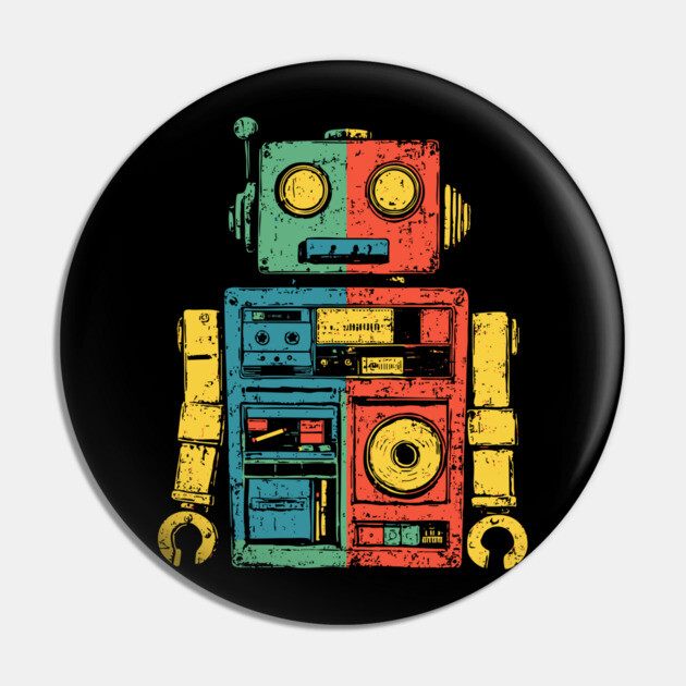 Retro Robot with Funky Pop Art Vibes Pin by TuncGK