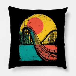 Vibrant Pop Art Retro Roller Coaster Ride Pillow