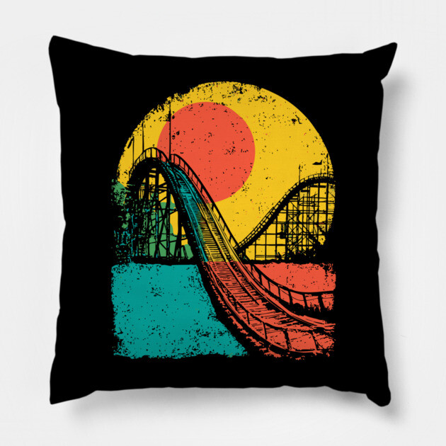 Vibrant Pop Art Retro Roller Coaster Ride Pillow by TuncGK