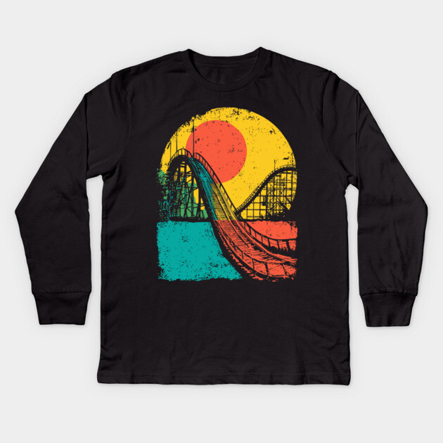Vibrant Pop Art Retro Roller Coaster Ride Kids Long Sleeve T-Shirt by TuncGK