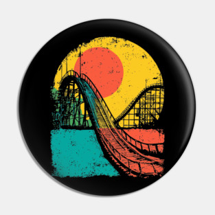 Vibrant Pop Art Retro Roller Coaster Ride Pin