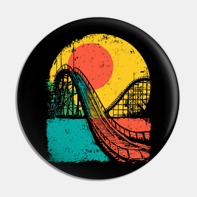 Vibrant Pop Art Retro Roller Coaster Ride Pin by TuncGK