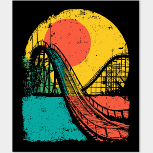 Vibrant Pop Art Retro Roller Coaster Ride Posters and Art