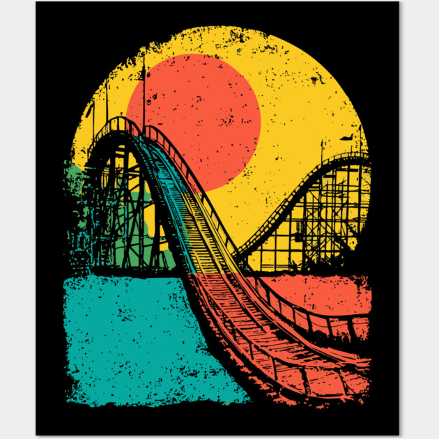 Vibrant Pop Art Retro Roller Coaster Ride Wall Art by TuncGK
