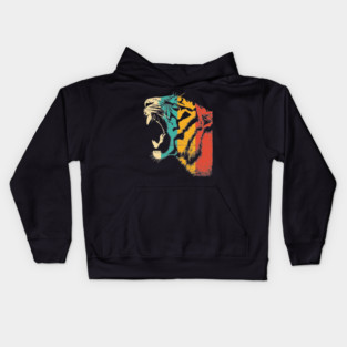 Roaring Tiger in Retro Jungle Pop Style Kids Hoodie