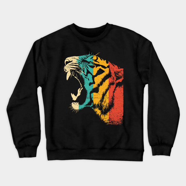 Roaring Tiger in Retro Jungle Pop Style Crewneck Sweatshirt by TuncGK