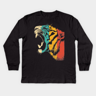 Roaring Tiger in Retro Jungle Pop Style Kids Long Sleeve T-Shirt