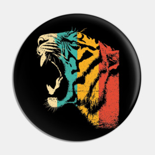 Roaring Tiger in Retro Jungle Pop Style Pin