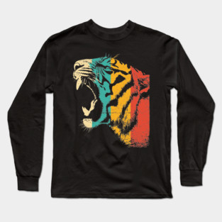 Roaring Tiger in Retro Jungle Pop Style Long Sleeve T-Shirt