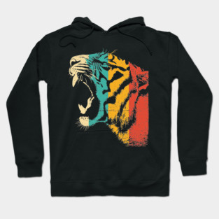 Roaring Tiger in Retro Jungle Pop Style Hoodie