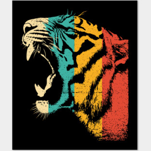 Roaring Tiger in Retro Jungle Pop Style Posters and Art