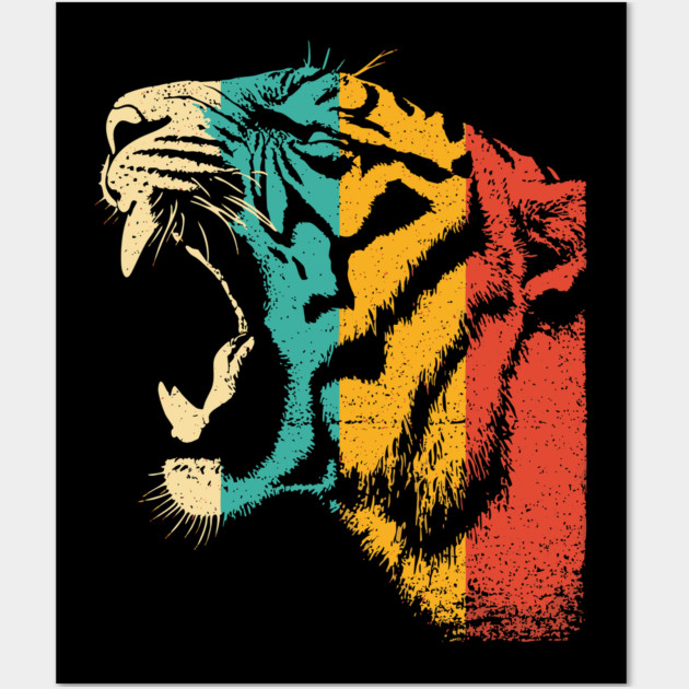 Roaring Tiger in Retro Jungle Pop Style Wall Art by TuncGK