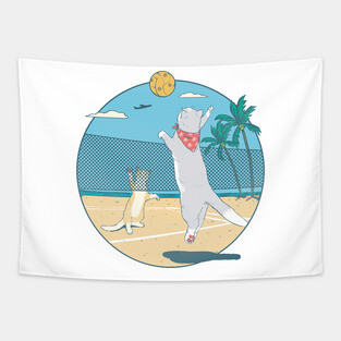 cat love volleyball Tapestry