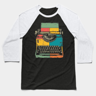 Retro Typewriter with Pop Art Color Splash Baseball T-Shirt