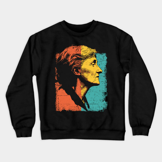 Virginia Woolf Portrait in Retro Pop Art Crewneck Sweatshirt by TuncGK