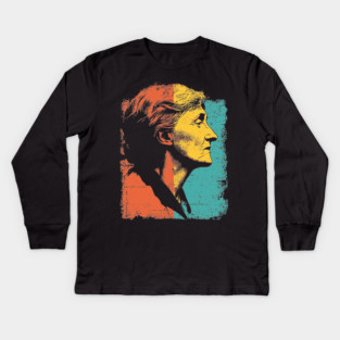 Virginia Woolf Portrait in Retro Pop Art Kids Long Sleeve T-Shirt