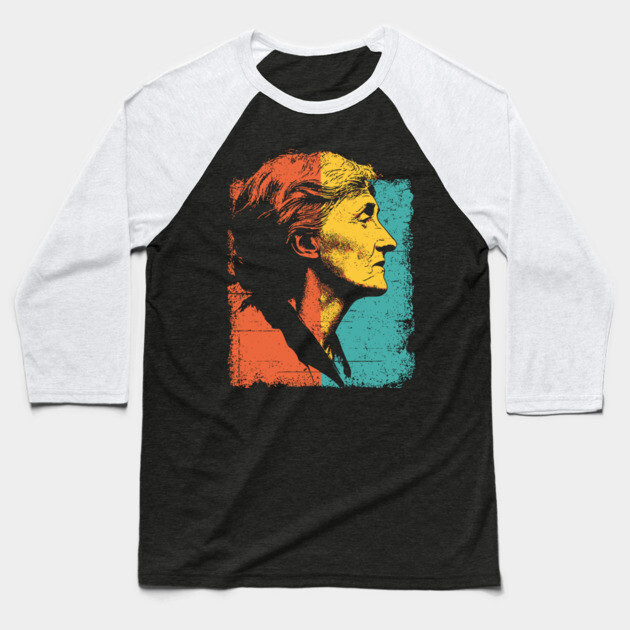 Virginia Woolf Portrait in Retro Pop Art Baseball T-Shirt by TuncGK