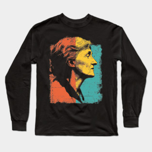 Virginia Woolf Portrait in Retro Pop Art Long Sleeve T-Shirt