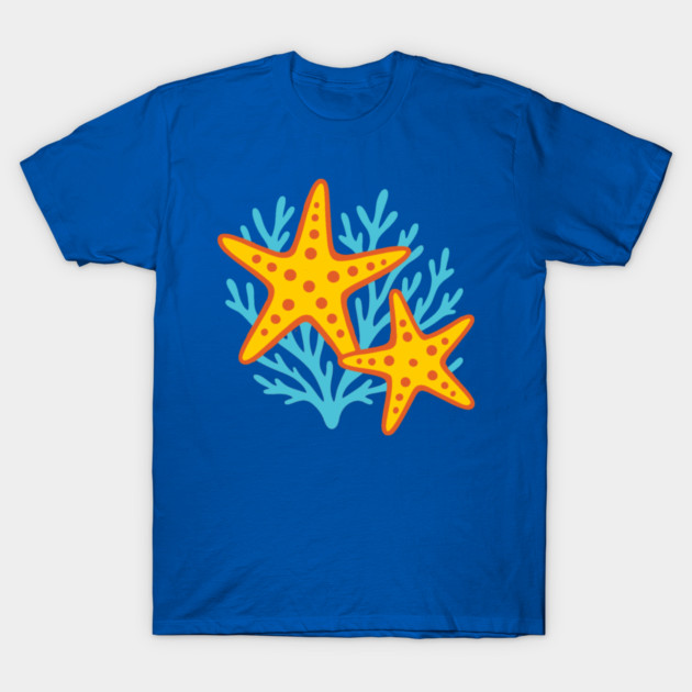 Vivid Starfish and Coral Reef T-Shirt by DonWillisJrArt