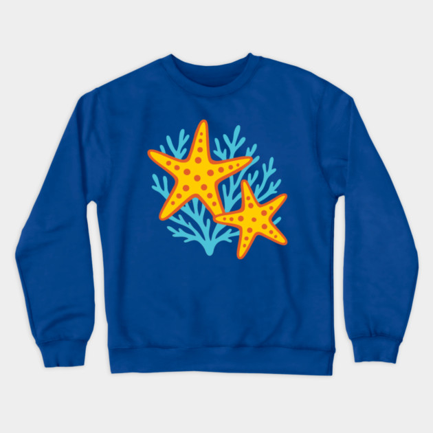Vivid Starfish and Coral Reef Crewneck Sweatshirt by DonWillisJrArt