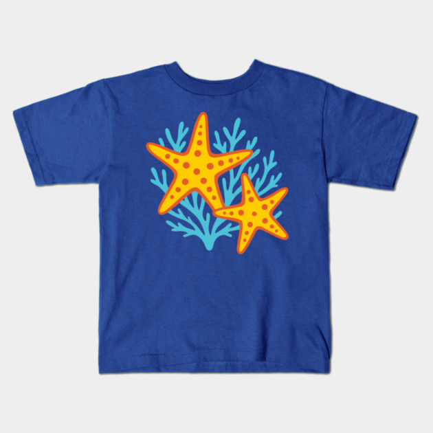 Vivid Starfish and Coral Reef Kids T-Shirt by DonWillisJrArt