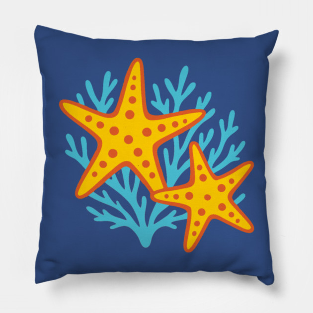 Vivid Starfish and Coral Reef Pillow by DonWillisJrArt