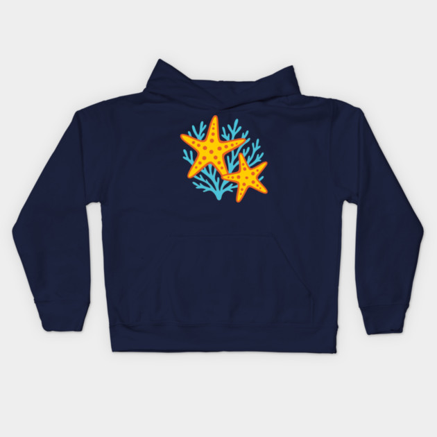 Vivid Starfish and Coral Reef Kids Hoodie by DonWillisJrArt