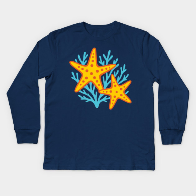 Vivid Starfish and Coral Reef Kids Long Sleeve T-Shirt by DonWillisJrArt