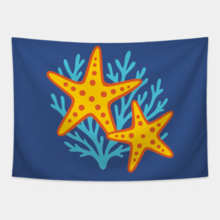 Vivid Starfish and Coral Reef Tapestry