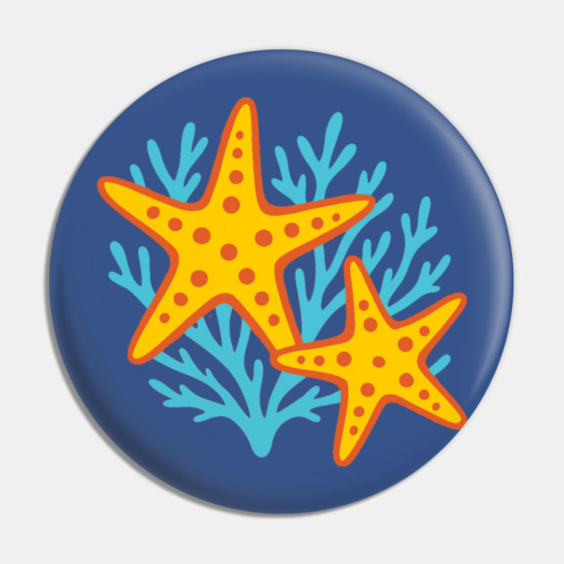 Vivid Starfish and Coral Reef Pin by DonWillisJrArt