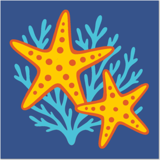Vivid Starfish and Coral Reef Wall Art by DonWillisJrArt