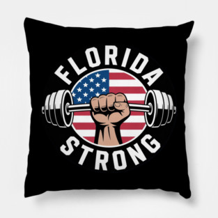 Florida Strong - Barbell, Kettlebell and American flag Pillow