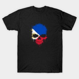 Chaotic Filipino Flag Splatter Skull T-Shirt