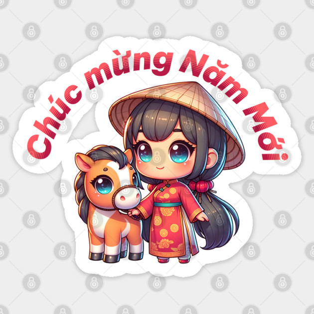 Kawaii Vietnamese New Year Girl & Horse Sticker by HolidayBug