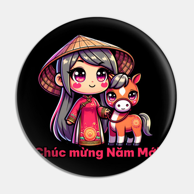 Vietnamese New Year Girl & Snake Pin by HolidayBug