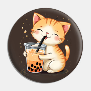 cat drinking boba tea Pin
