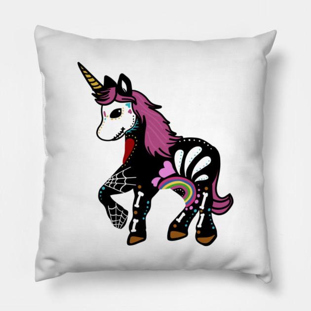 Unicorn Sugar Skull Day of the Dead Pillow by logiamerch