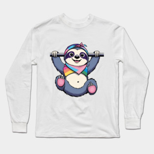 Cheerful Cartoon Sloth T-Shirt – Pride Bandana Edition | Playful Animal Tee Long Sleeve T-Shirt
