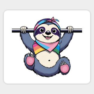 Cheerful Cartoon Sloth T-Shirt – Pride Bandana Edition | Playful Animal Tee Sticker