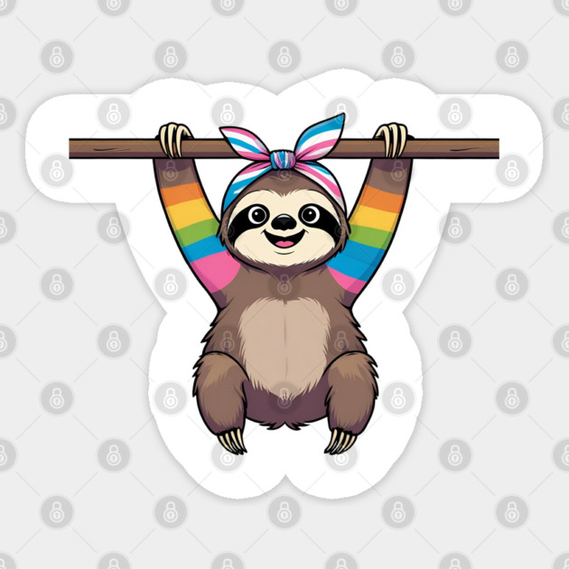 Hanging Sloth Graphic Tee – Trans Pride Bandana | Cute LGBTQ+ Animal Shirt Sticker by Anne Lee
