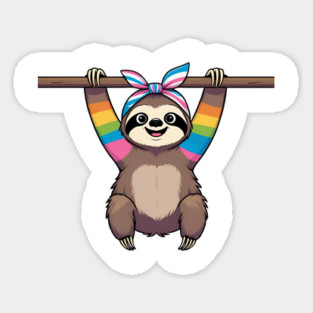 Hanging Sloth Graphic Tee – Trans Pride Bandana | Cute LGBTQ+ Animal Shirt Magnet