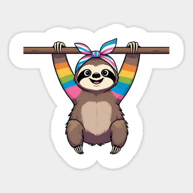 Hanging Sloth Graphic Tee – Trans Pride Bandana | Cute LGBTQ+ Animal Shirt Magnet by Anne Lee