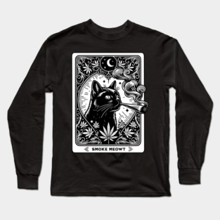 Smoke Meowt Stoner Weed Tarot Card Witchy Black Cat Cannabis Long Sleeve T-Shirt