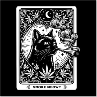 Smoke Meowt Stoner Weed Tarot Card Witchy Black Cat Cannabis Posters and Art
