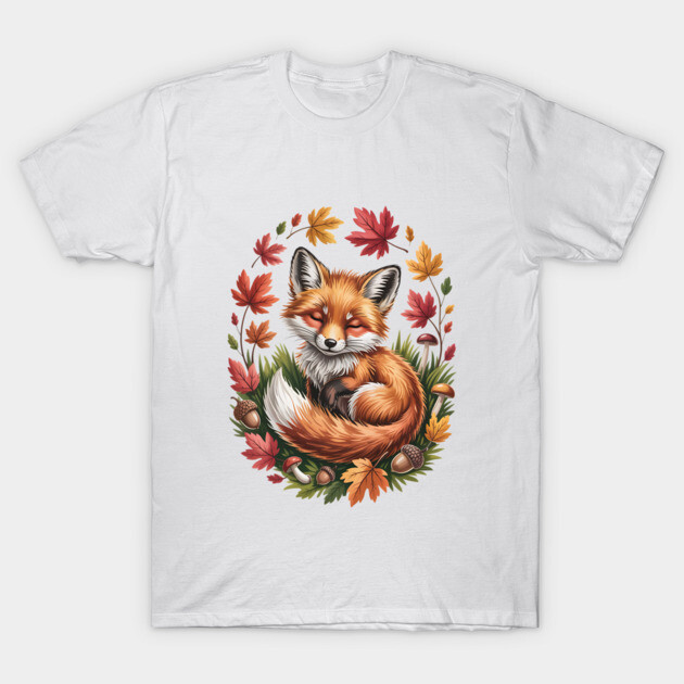 Peaceful Autumn Fox in Woodland Setting T-Shirt by BirdsnStuff