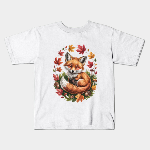 Peaceful Autumn Fox in Woodland Setting Kids T-Shirt by BirdsnStuff