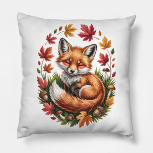 Peaceful Autumn Fox in Woodland Setting Pillow
